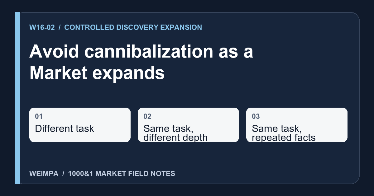 Visual summary of Avoid cannibalization as a Market expands: Different task, Same task, different depth, Same task, repeated facts