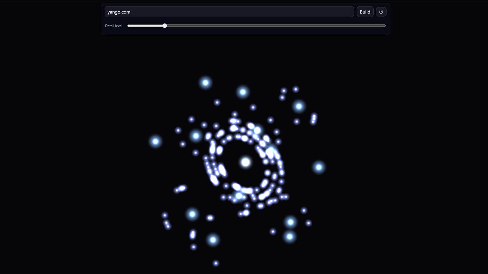 Radar output: URL structure as a navigable graph (home / hubs / leaves).