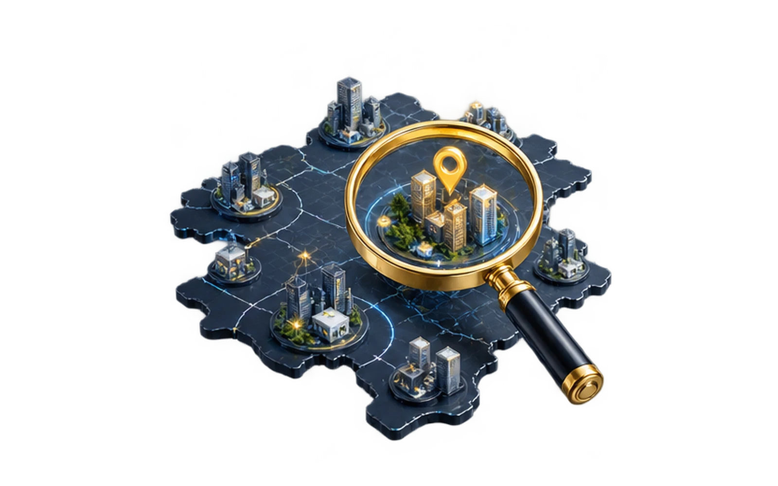 Magnifying glass examining a group of companies within a market landscape
